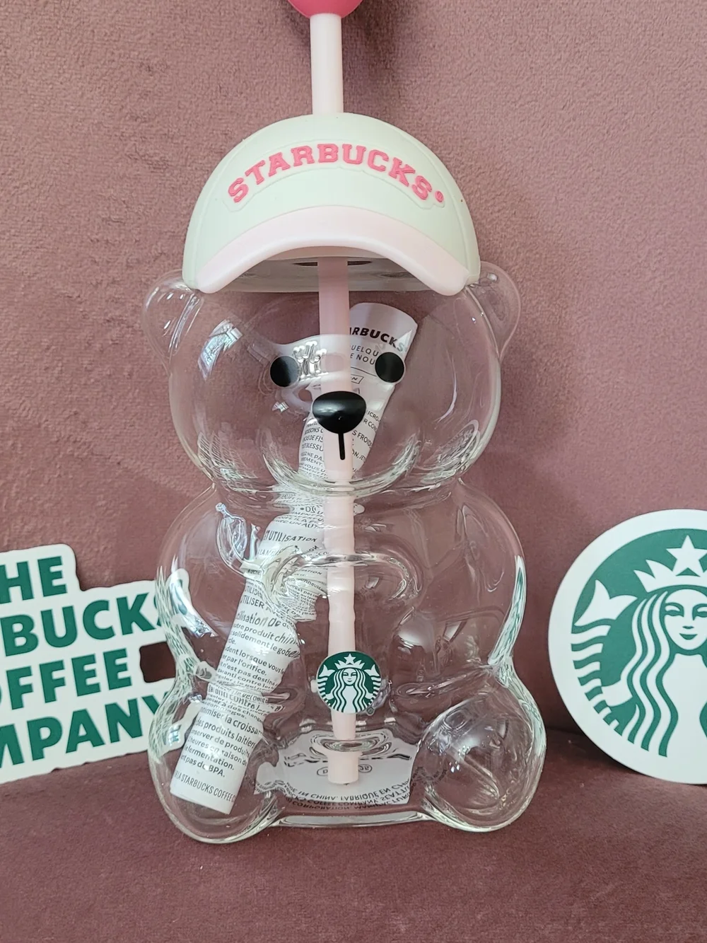 Starbucks Clear Bear Tumbler with Pink Straw and Cap